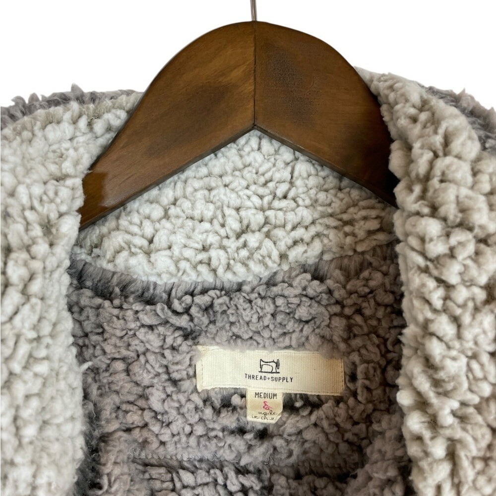 Thread & Supply | Teddy Frosted Icy Gray Sherpa Vest Thick Cozy Warm Layering - Picture 7 of 7